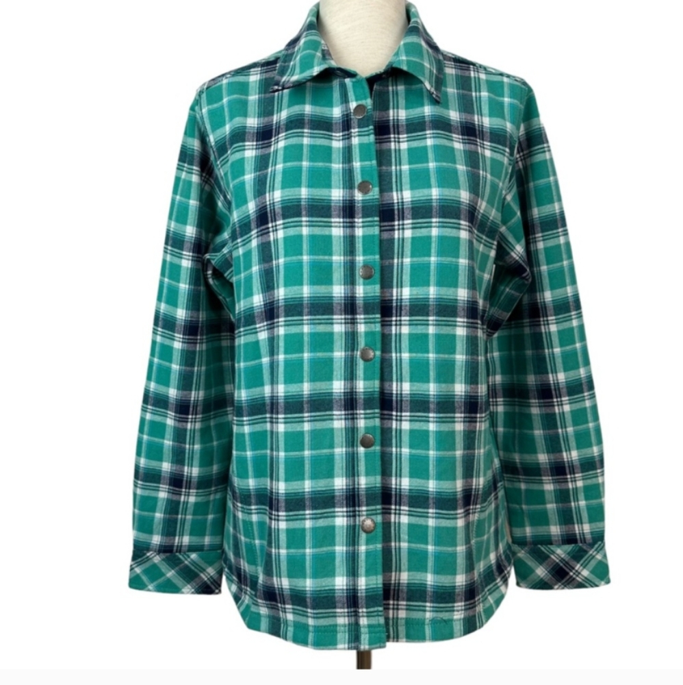 Orvis Teal Plaid Flannel Fleece Lined Shacket Shirt. Size Medium
